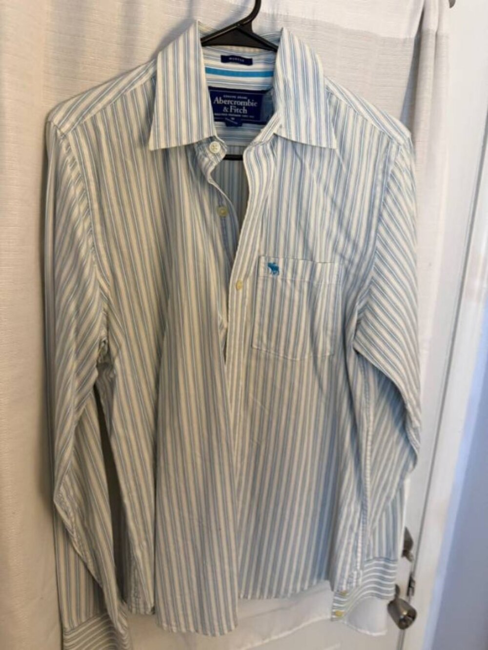 Abercrombie & Fitch - Shirt - Medium- White w/ Blue Stripes